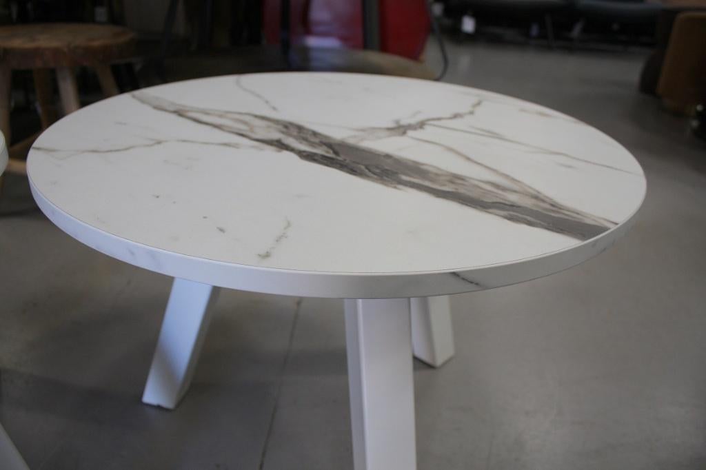 2x ronde salontafel bijzettafel metaal melamine marmer wit, Ophalen, Zo goed als nieuw