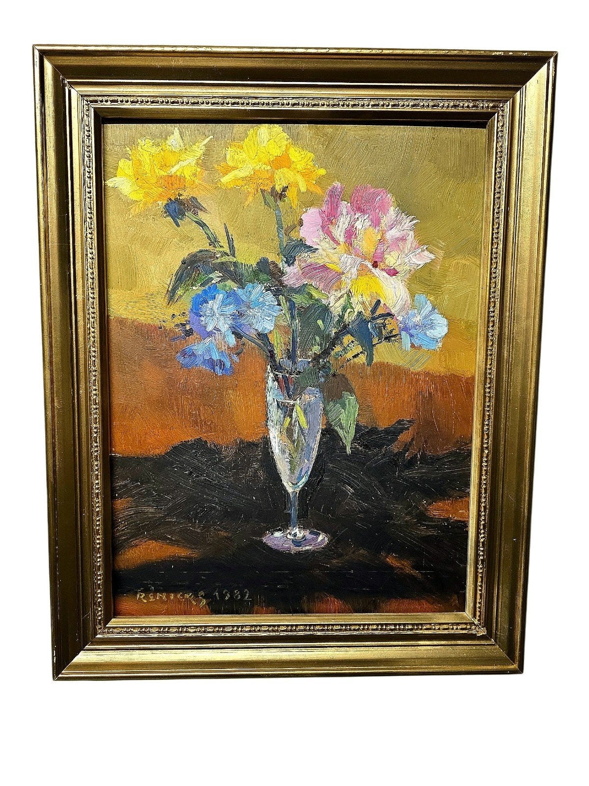 Bloemen in vaas - Olieverfschilderij gesigneerd 1982, Antiek en Kunst, Kunst | Schilderijen | Klassiek, Ophalen of Verzenden