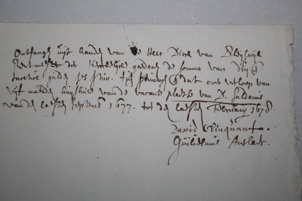 Afschrift geldontvangst vacaturetijd Ds. G. Saldenus 1678 ?, Antiek en Kunst, Antiek | Boeken en Bijbels, Ophalen of Verzenden