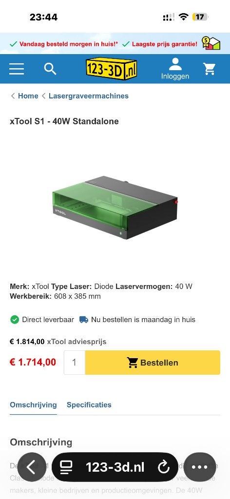 Xtool s1 40w met ir 2w en verhoger, Ophalen of Verzenden, Zo goed als nieuw, Overige materialen, Machine