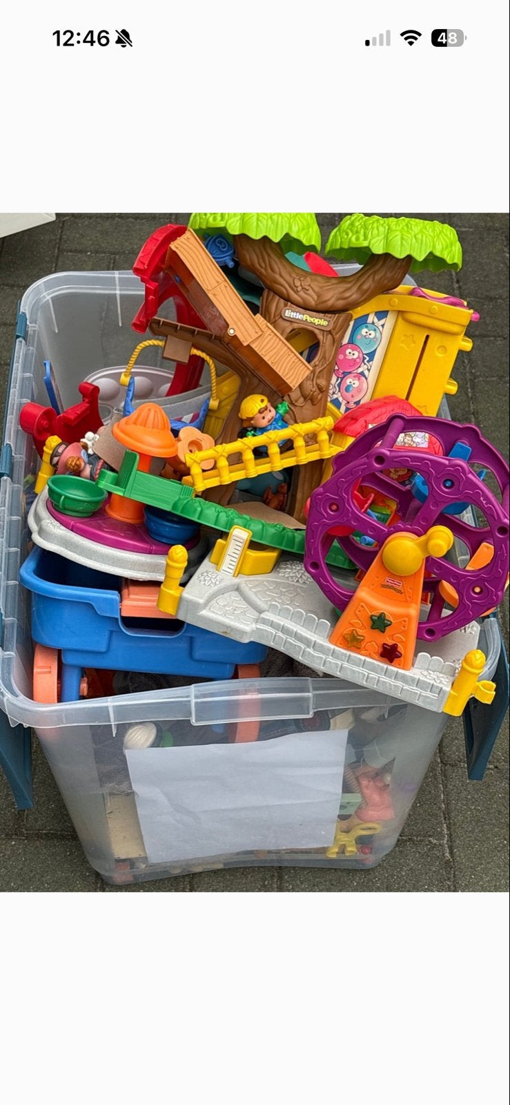 Grote bak met Fisher-Price Little People speelgoed, Ophalen, Zo goed als nieuw, Overige typen