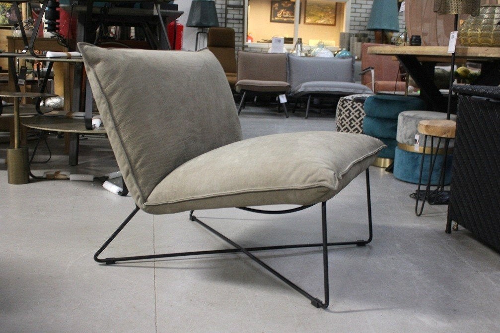 2 x luxe fauteuil EARL Jess design metaal leer Aurula Stone, Ophalen, 75 tot 100 cm, Zo goed als nieuw, 75 tot 100 cm