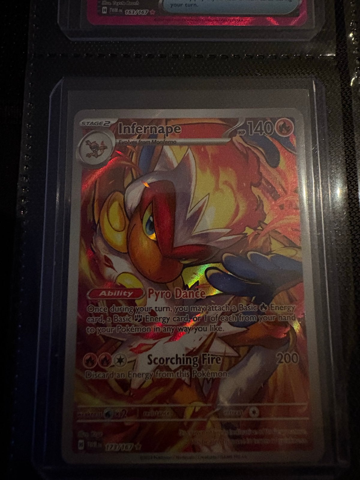 Pokémon Kaart Infernape 177/167 Scarlet & Violet, Hobby en Vrije tijd, Ophalen of Verzenden, Zo goed als nieuw, Losse kaart, Foil