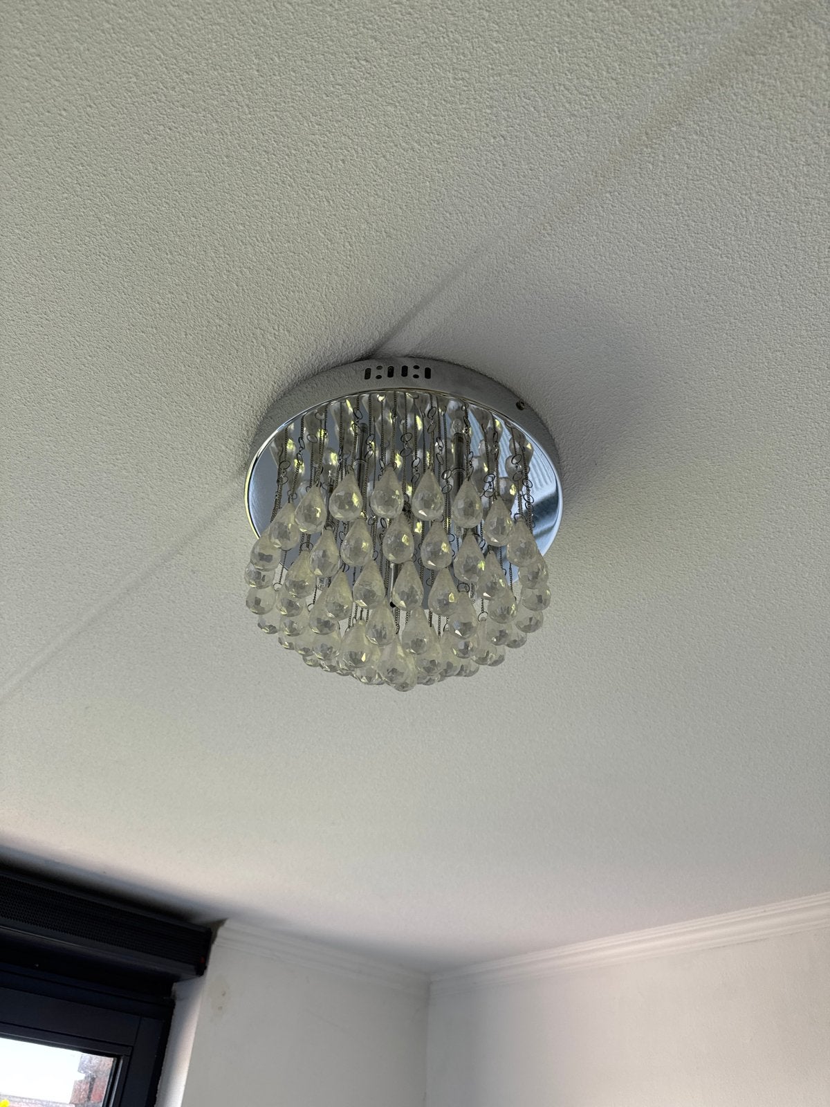 Moderne plafondlamp met kristallen druppels, Huis en Inrichting, Ophalen, Zo goed als nieuw, Metaal, Overige fittingen