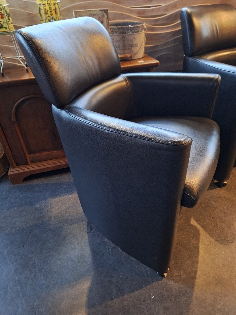 Set van 6 fijne lederen eetkamerstoelen, Huis en Inrichting, Stoelen, Ophalen, Gebruikt, Zwart, Onbekend