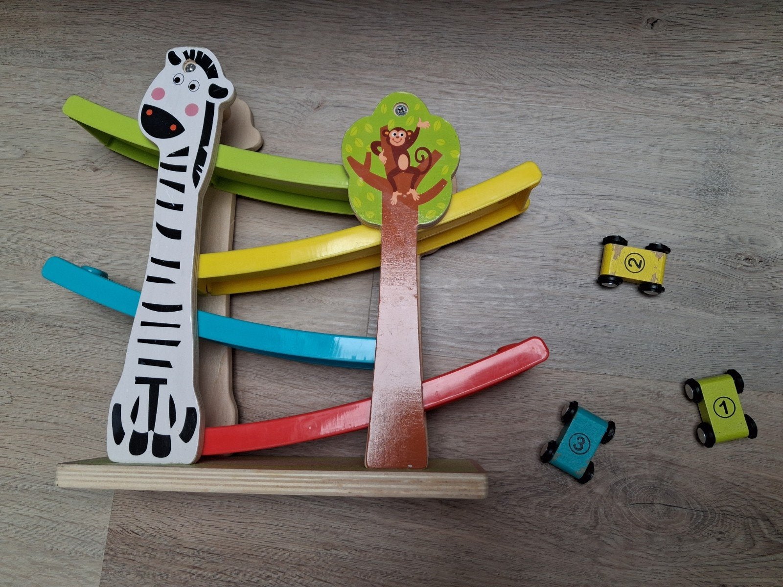 Houten Autobaan met Dieren Thema en 3 Auto's, Ophalen of Verzenden, Gebruikt, Jongen of Meisje
