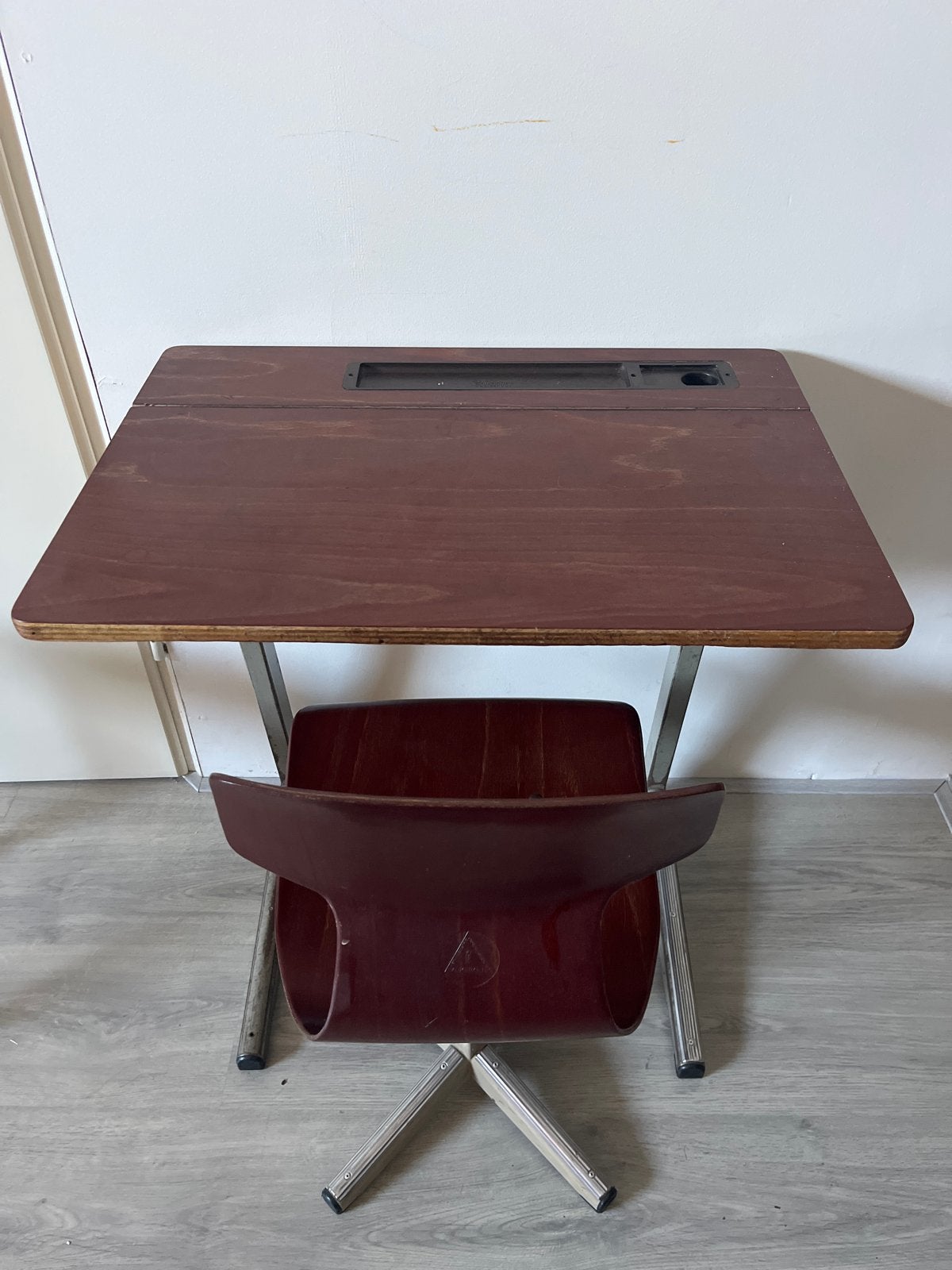 Vintage schoolbankje met stoel - Retro bureau, Antiek en Kunst, Ophalen