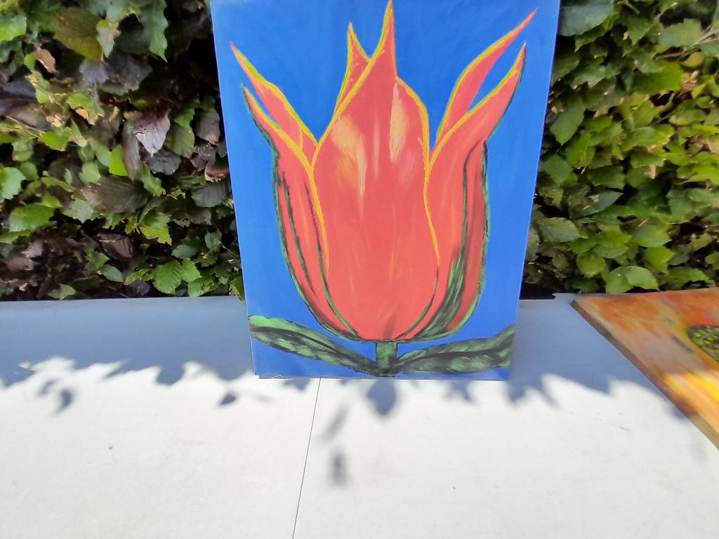 hand geschilderde tulp aart van den kamp harderwijk, Minder dan 50 cm, Gebruikt, Ophalen of Verzenden, Schilderij