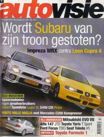 Autovisie 7 2001 : Subaru Impreza WRX - Seat Leon Cupra 4, Ophalen of Verzenden, Gelezen, Algemeen
