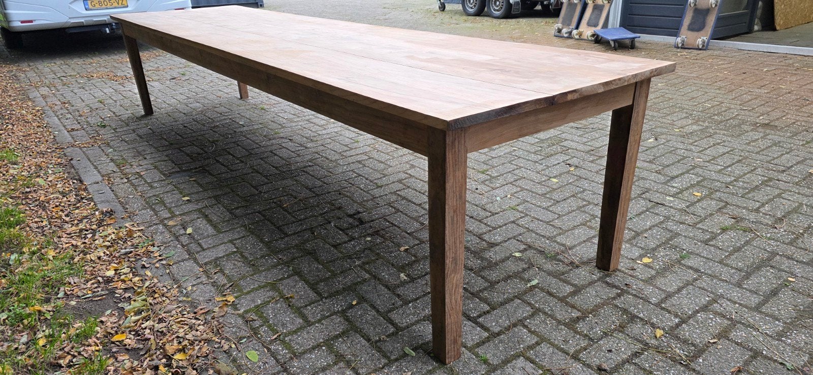 massieve 4 meter lange boerentafel/ kloostertafel, Huis en Inrichting, Gebruikt, Verzenden, 200 cm of meer, 50 tot 100 cm