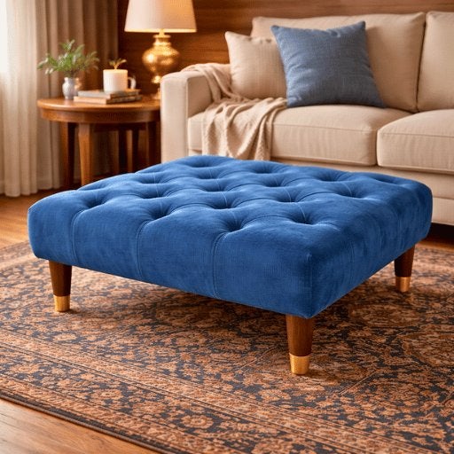 Luxe Ottoman Hocker | Capitonné Gestoffeerde Voetenbank, Ophalen, Hout, Hotel chique / Klassiek modern / Boutique hotel, Nieuw