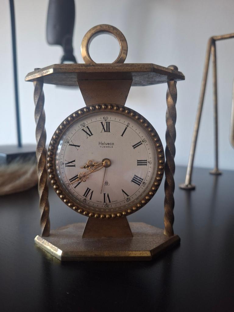 Vintage Helveco Zwitserse Reiswekker - Messing, Antiek en Kunst, Ophalen of Verzenden