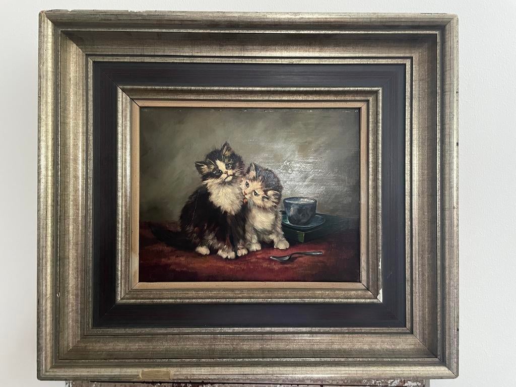 Schilderij op paneel: Twee schattige kittens in lijst, Ophalen