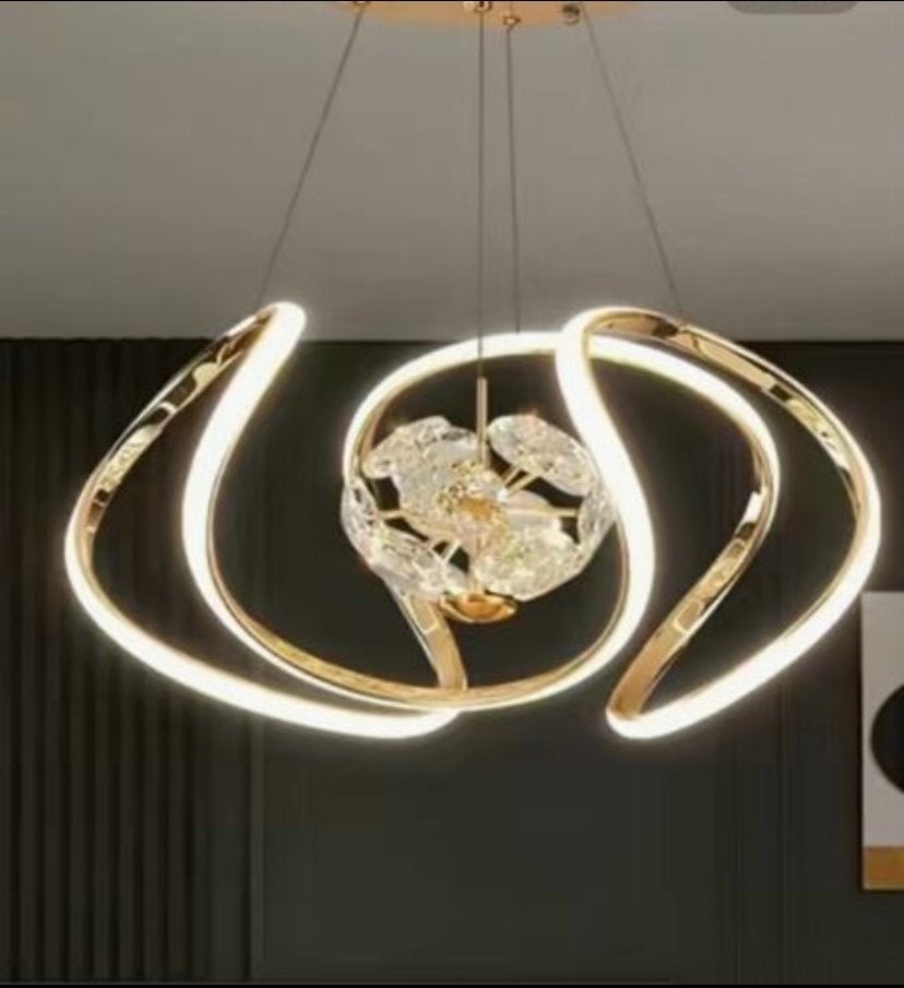 Moderne LED Kroonluchter met Kristallen Decoratie, Huis en Inrichting, Lampen | Hanglampen, Ophalen, Zo goed als nieuw, Metaal