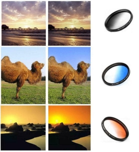67 mm Blauw Oranje Grijs kleurverloop filter set kleuren, Ophalen of Verzenden, Nieuw, 60 tot 70 mm, Overige typen