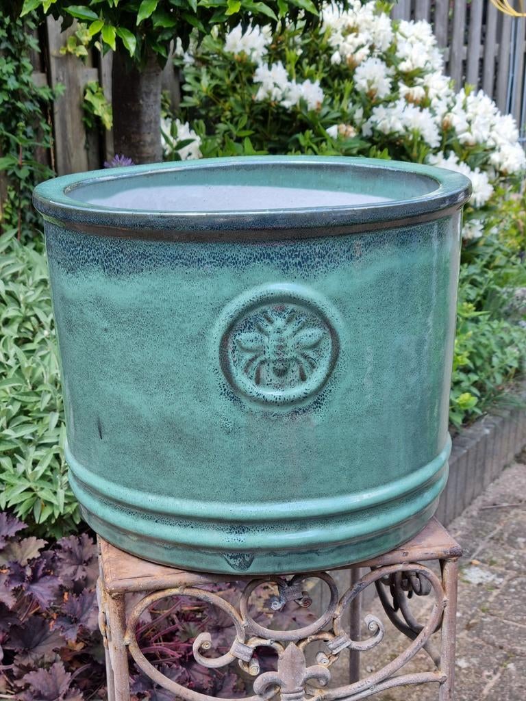 Royale  37 cm plantenbak  Cilinder  GROEN, Ophalen, Steen, Minder dan 60 cm, Rond