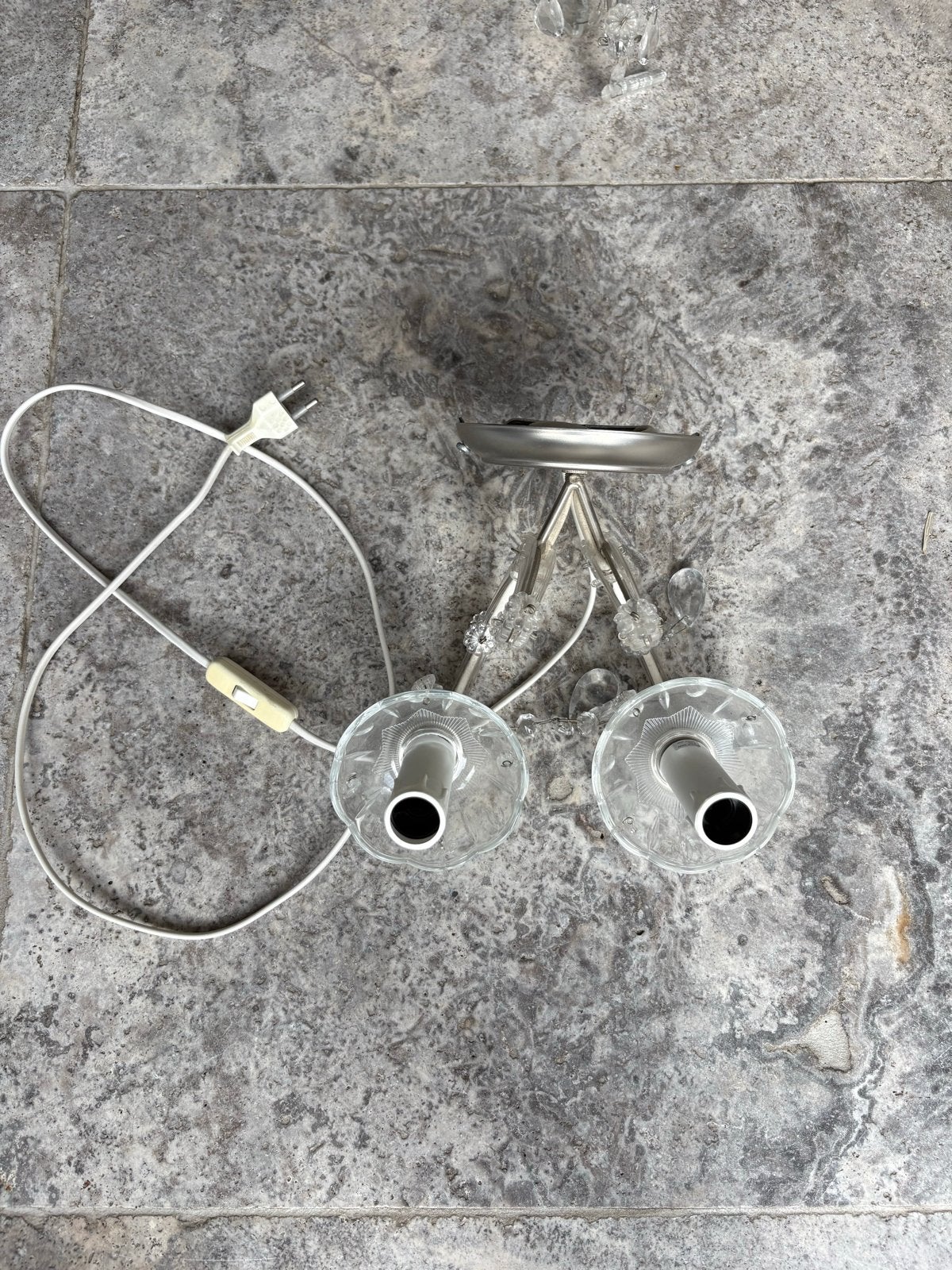 Elegante glazen kroonluchter met 5 armen, Huis en Inrichting, Lampen | Kroonluchters, Ophalen, Gebruikt, Glas, E14 (klein)