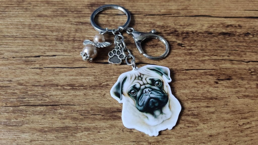 Tas/Sleutelhanger Pug Mopshond groot met beschermengeltje, Verzenden, Nieuw, Dier of Natuur