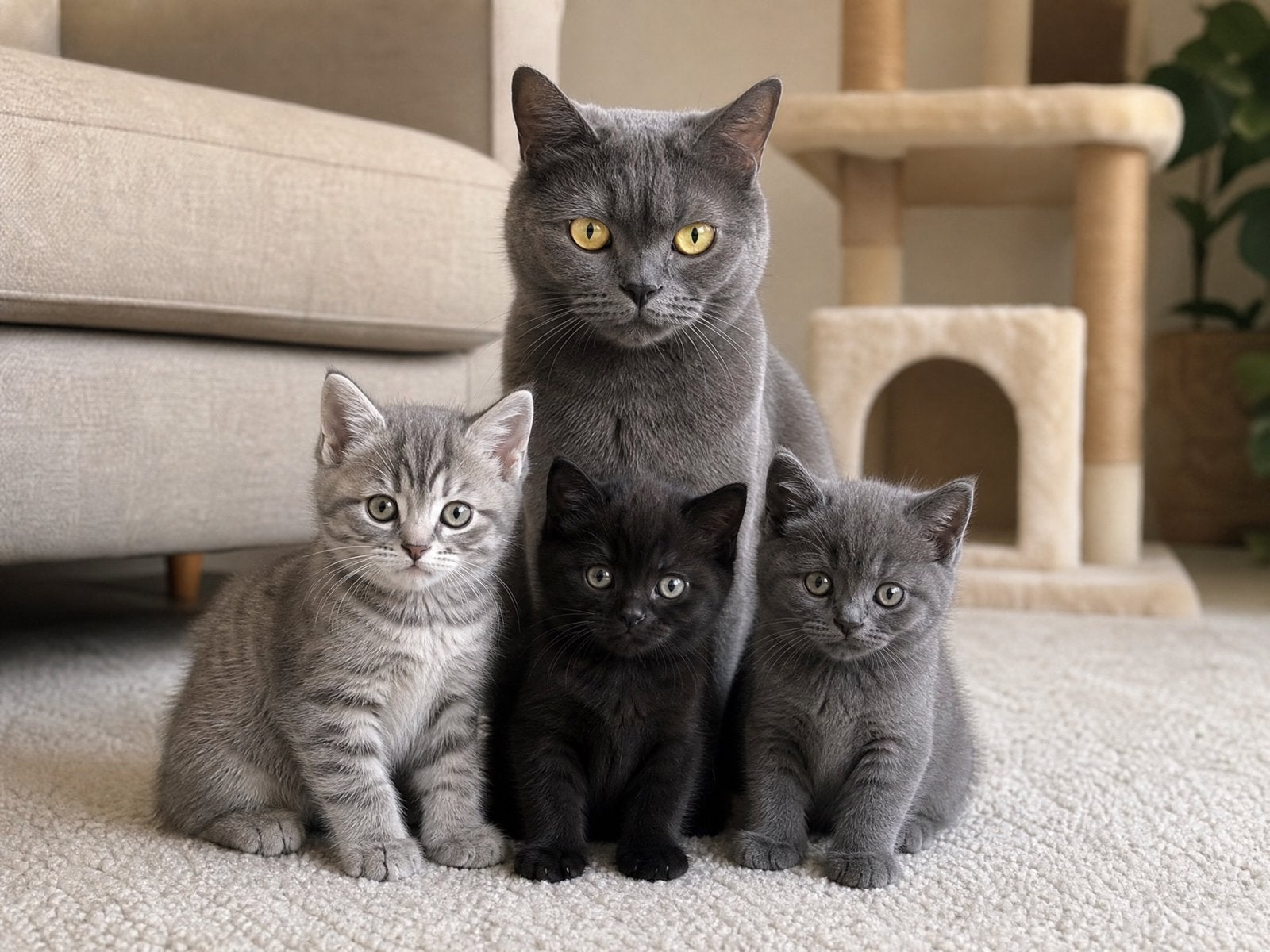 British Shorthair moeder + 3 kittens wegens verhuizing, Meerdere dieren, Kortharig, 0 tot 2 jaar