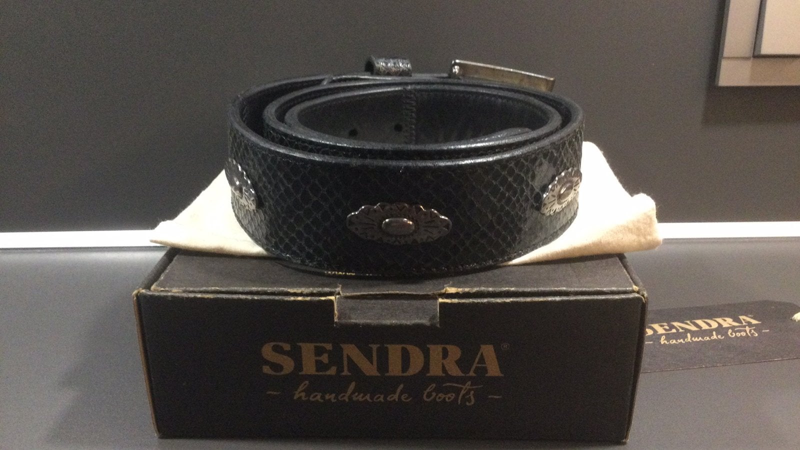 Sendra nieuwe Python lederen riem met studs maat 85, 80 tot 90 cm, 5 cm of meer, Zwart, Nieuw