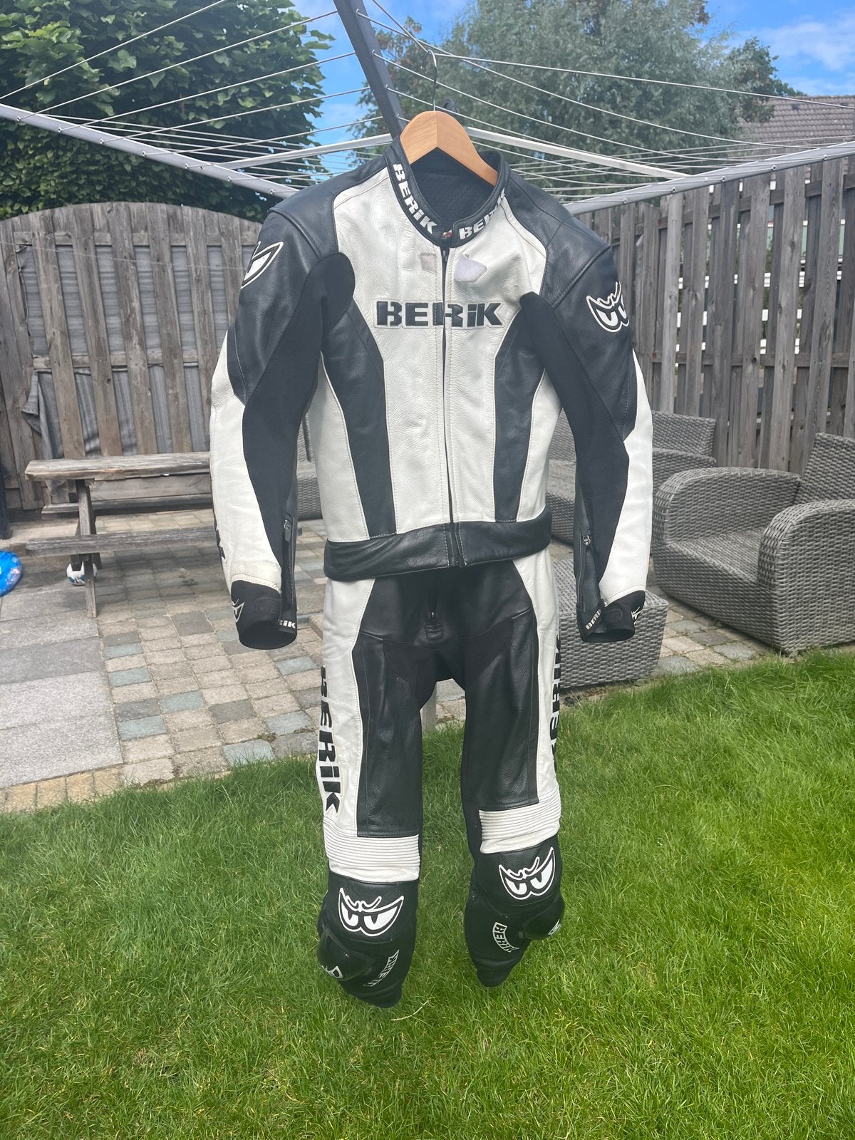 Berik motorpak - Zwart/Wit leren combipak maat 48, Ophalen, Tweedehands, Heren, Combipak