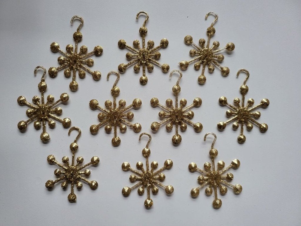 10 nieuwe goudkleurige kerstvlokken voor in de kerstboom, Diversen, Kerst, Ophalen of Verzenden, Nieuw