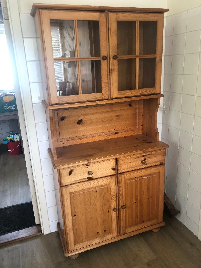 Mooie massief grenen buffetkast / servieskast (in 2 delen), Huis en Inrichting, Kasten | Buffetkasten, Gebruikt, 50 tot 100 cm