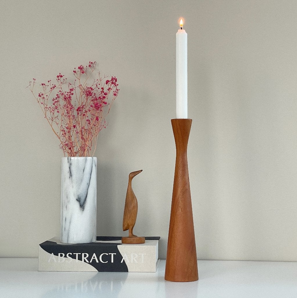 hoge teak Deens vintage design KANDELAAR Mid Century Danish, Gebruikt, Ophalen of Verzenden, Kandelaar, Hout