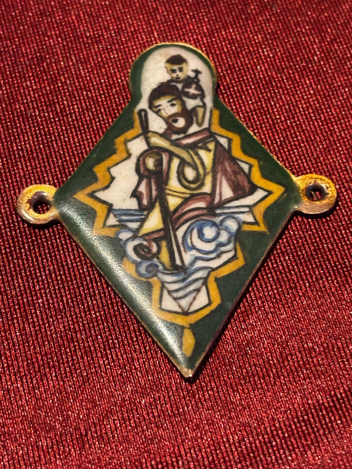 Antieke religieuze hanger met Sint Christoffel, Ophalen of Verzenden