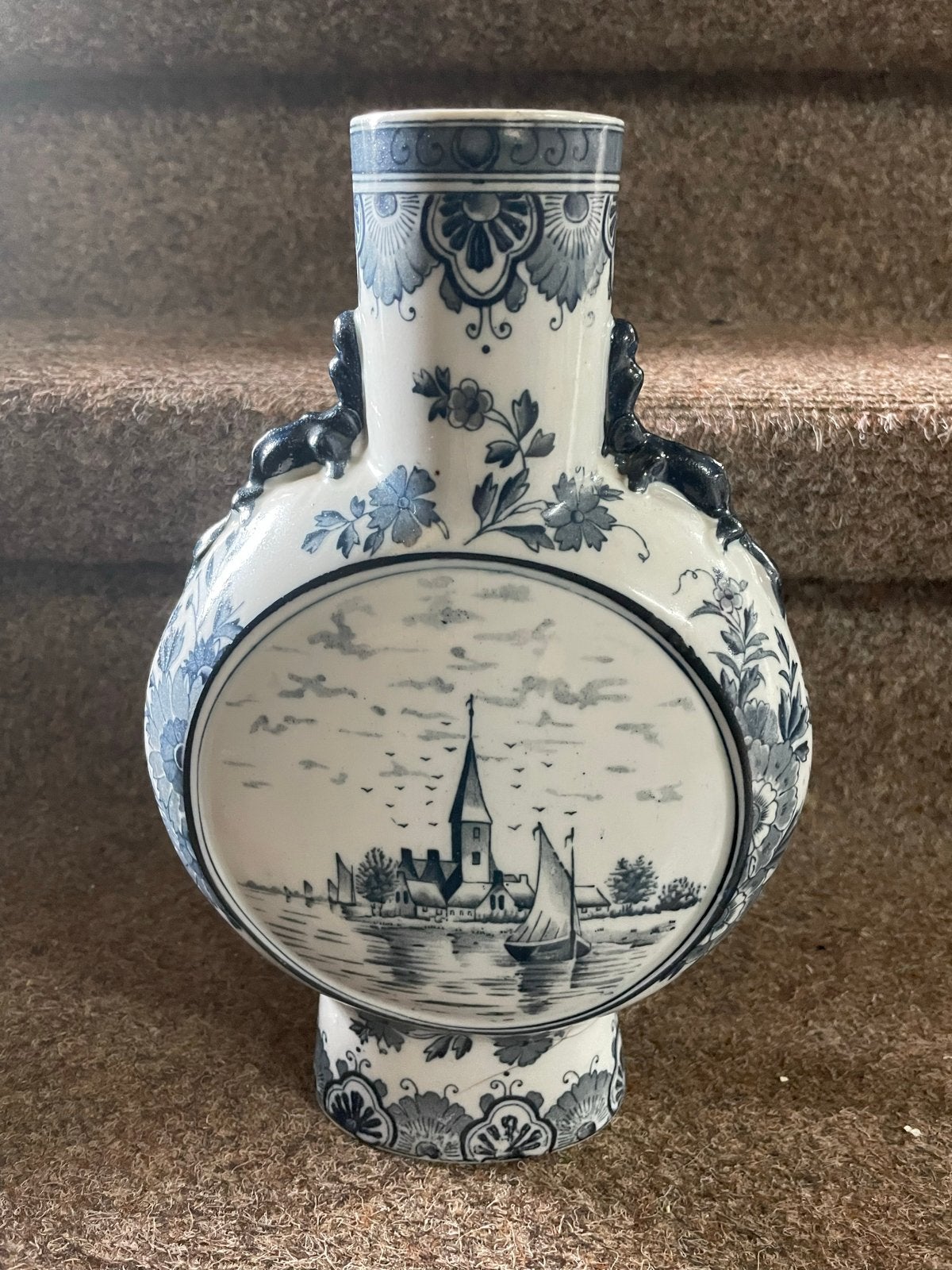 Antieke Delfts Blauwe Vaas met Landschap en Bloemen, Ophalen of Verzenden