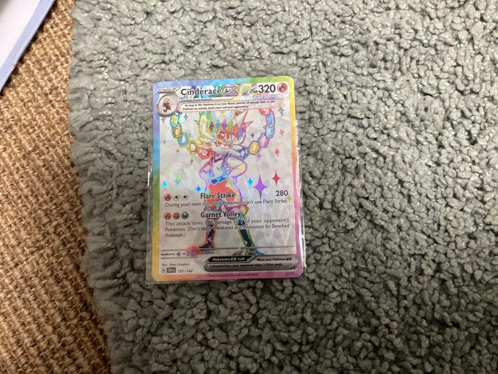 Pokémon Kaart Cinderace EX - Full Art Holo, Ophalen of Verzenden, Zo goed als nieuw, Losse kaart, Foil