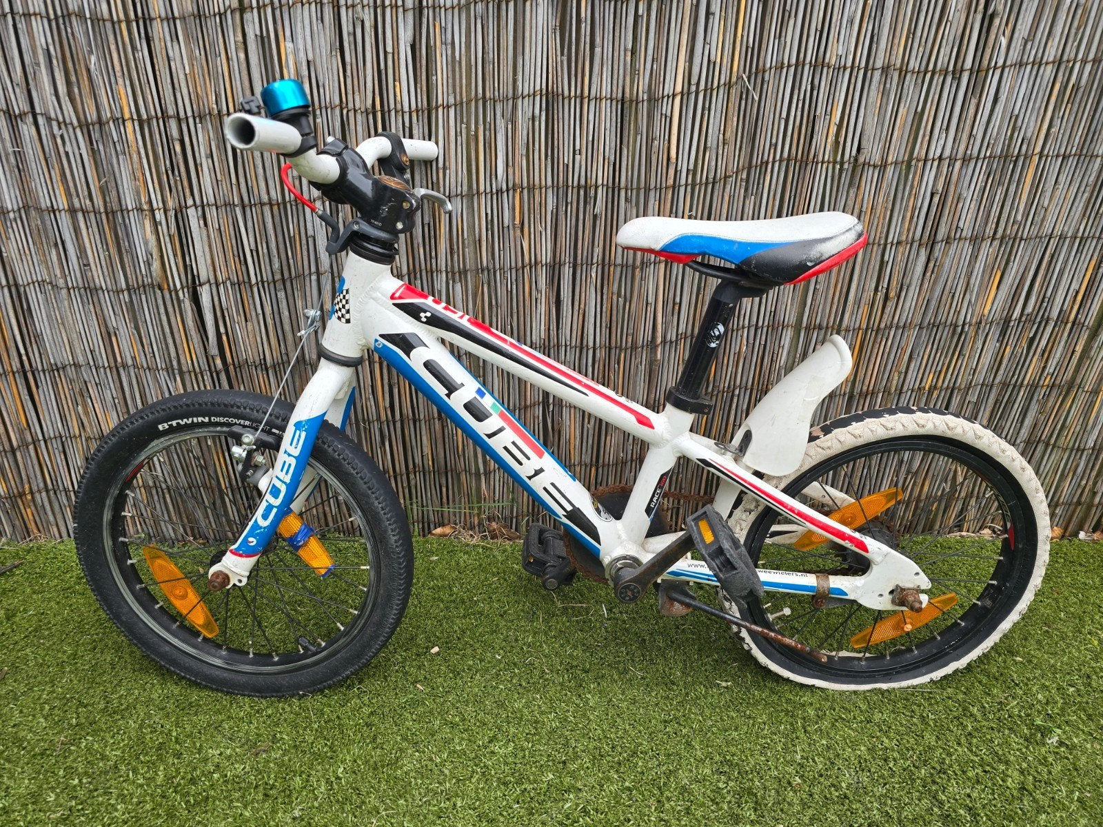 Cube Race 160 kinderfiets / fietsframe - Wit/Blauw/Rood, Fietsen en Brommers, Ophalen, Gebruikt, 16 tot 20 inch, Cube