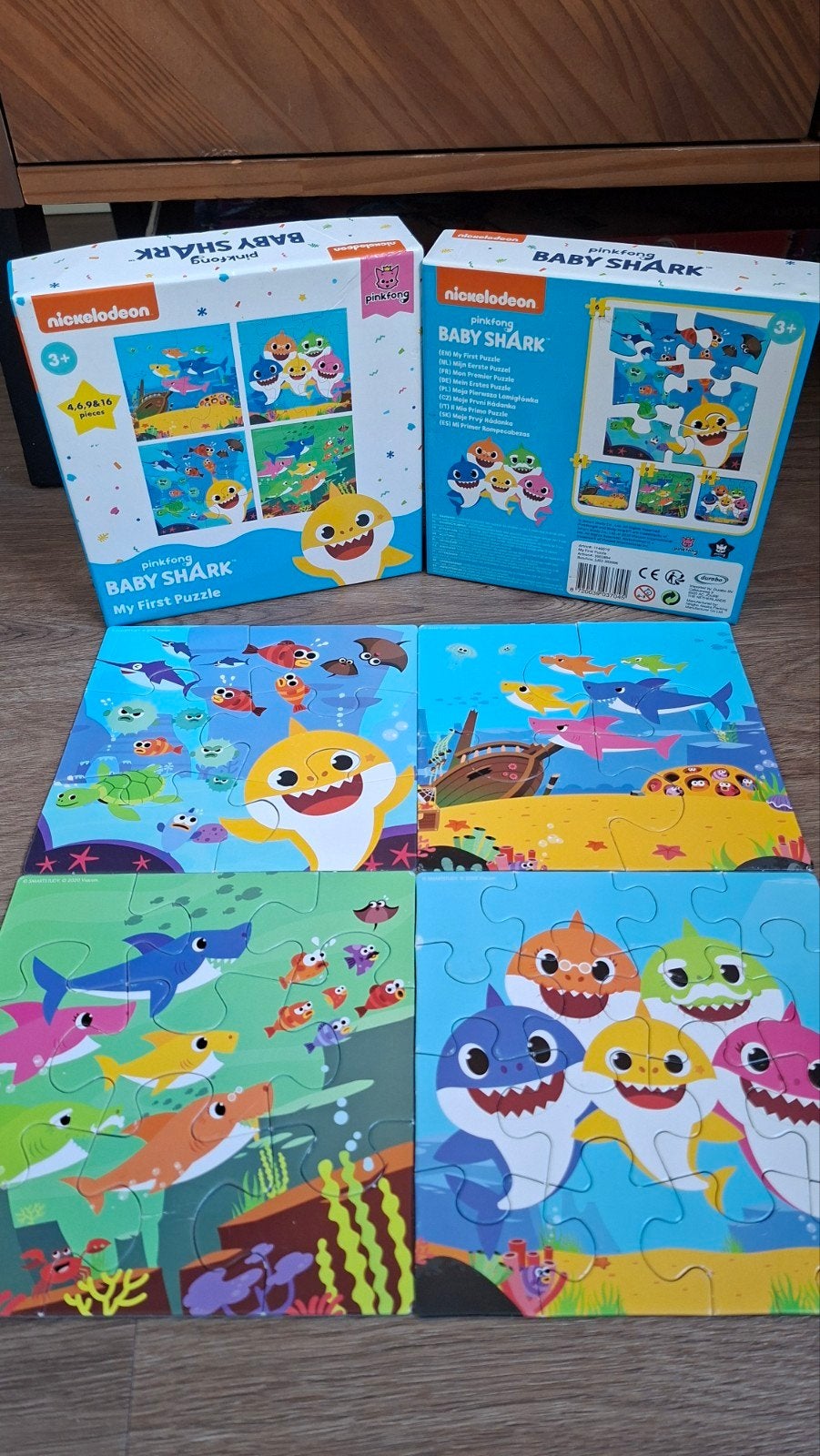 4 in 1 Baby shark puzzel - 4, 6, 9 en 16 stuks, Ophalen, Minder dan 10 stukjes, Gebruikt, 2 tot 4 jaar