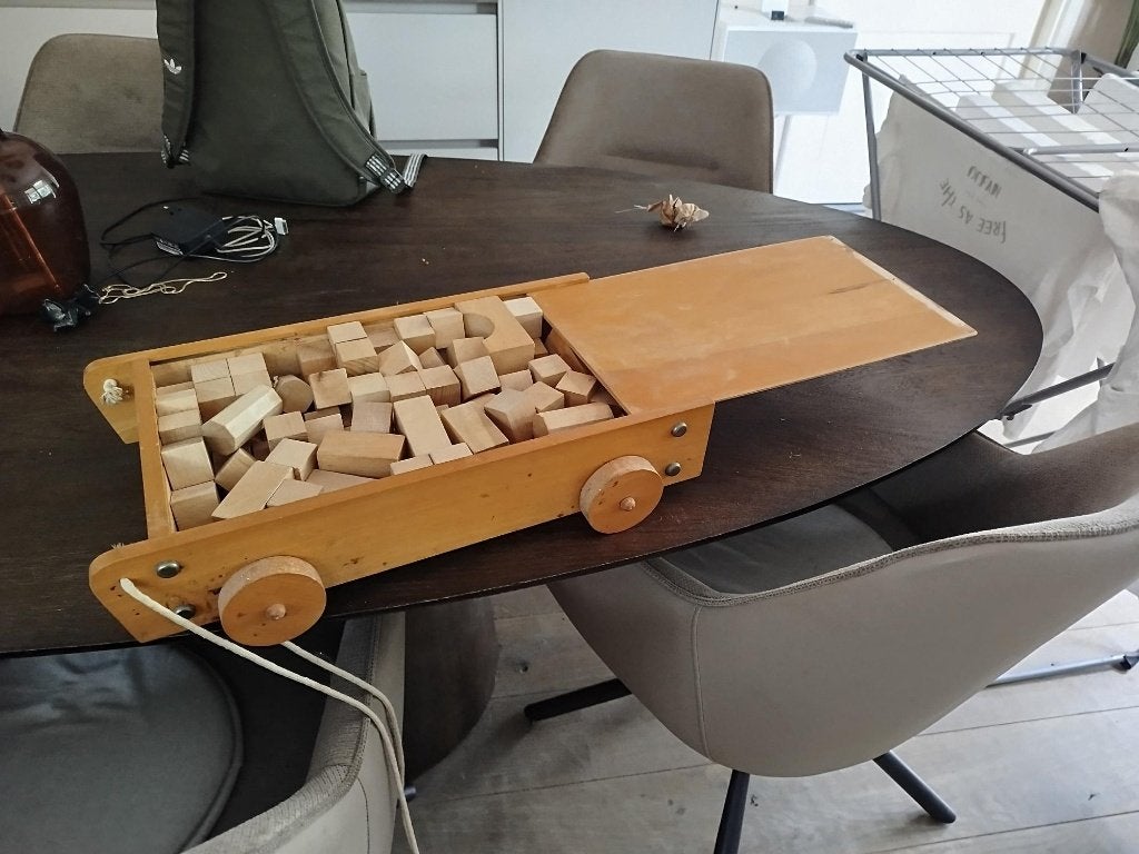 Houten blokkenwagen met 100+ houten blokken, Ophalen, Gebruikt, Overige typen