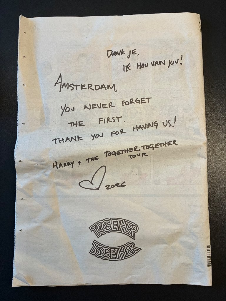 Harry Styles - Parool - Thank you note - Amsterdam, Ophalen, Zo goed als nieuw, Krant