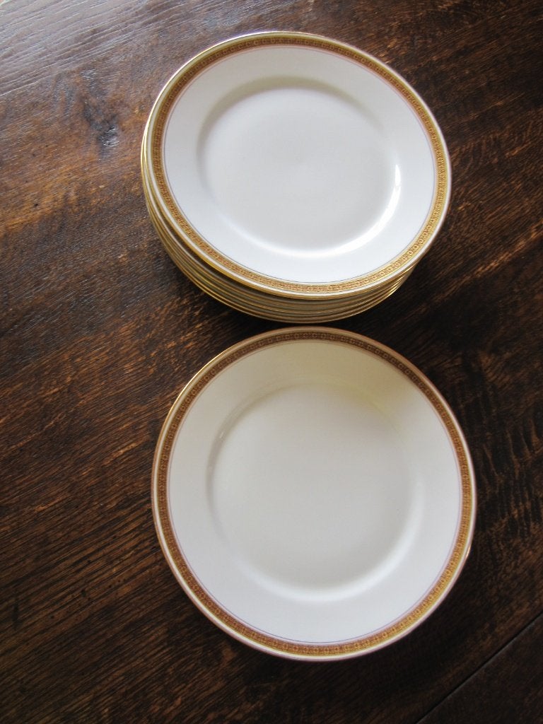 Zes Limoges porselein dessertborden - brede vergulde fries, Verzenden