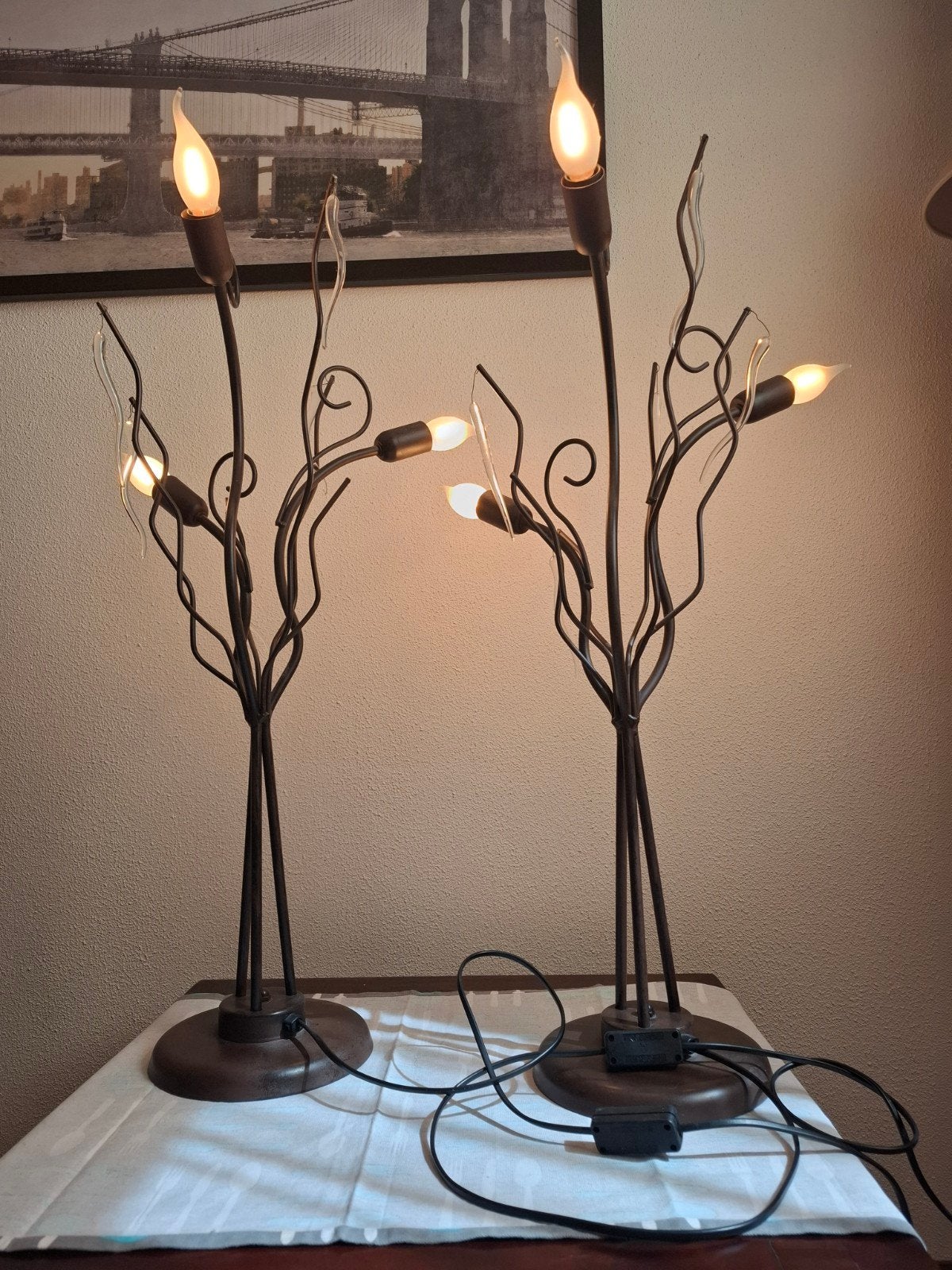 Set van 2 decoratieve tafellampen in boomstijl, Ophalen, Gebruikt, Overige merken, Met schakelaar