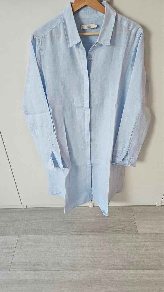 Lichtblauw linnen overhemdjurkje lange mouw XL, Blauw, Maat 46/48 (XL) of groter, Italy, Ophalen of Verzenden