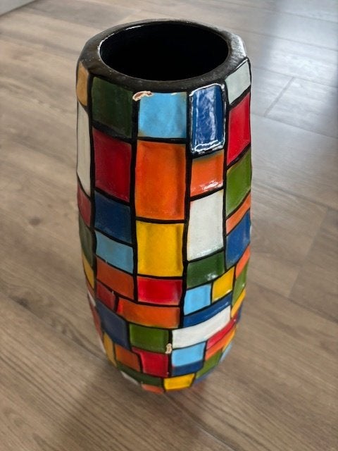 kleurrijke Hoge Vaas, Huis en Inrichting, Ophalen, Meerkleurig, 45 cm, Zo goed als nieuw