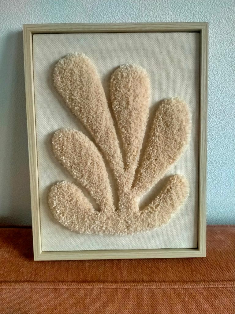 Wanddecoratie getuft schilderij in lijst beige wol Japandi, Huis en Inrichting, Woonaccessoires | Wanddecoraties, Ophalen of Verzenden