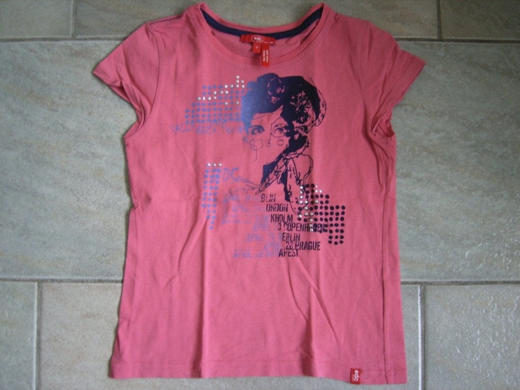 EDC roze T-shirt met print en steentjes, Meisje, Ophalen of Verzenden, Zo goed als nieuw, Shirt of Longsleeve