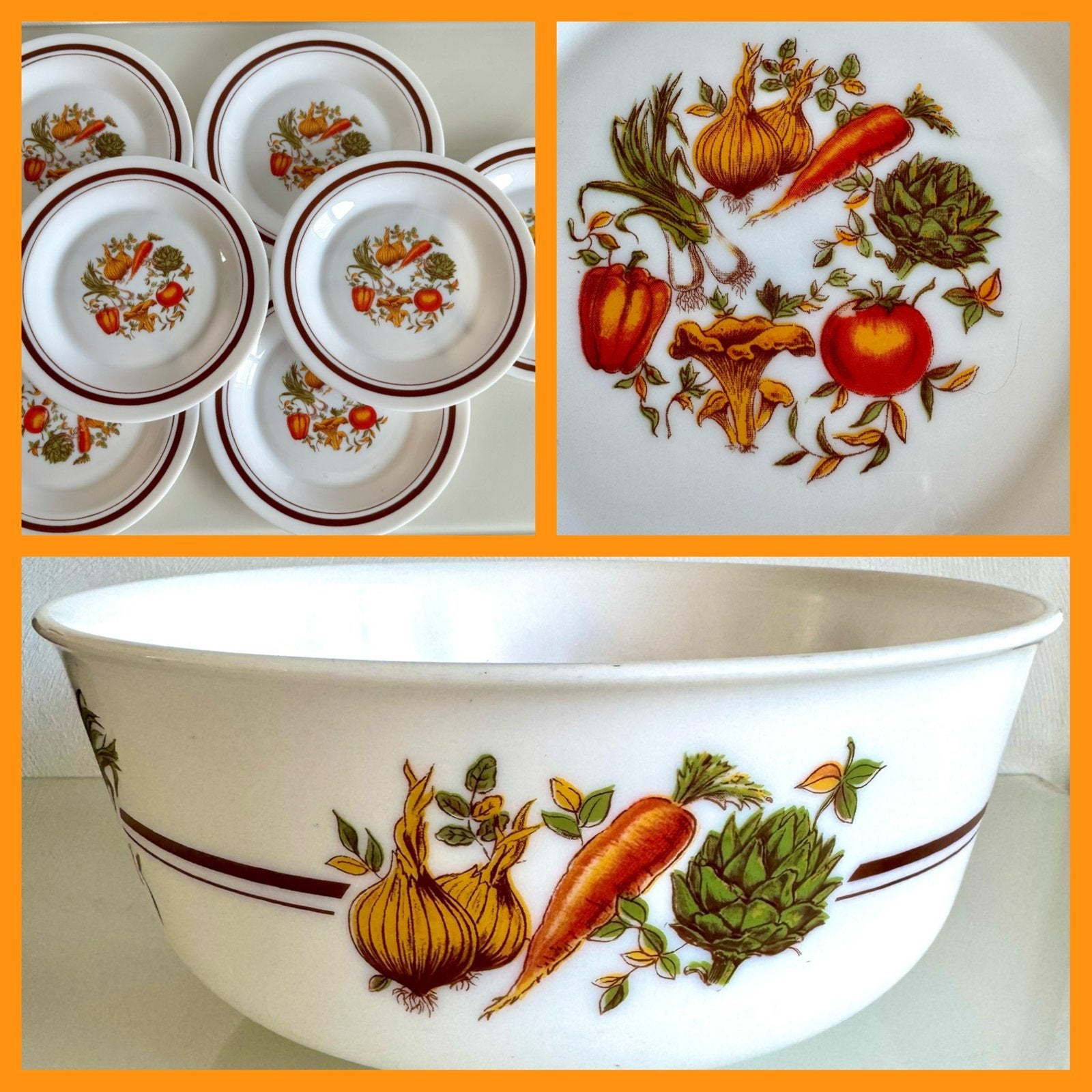 🥕 🧅🥬Vintage Arcopal France set (7 bordjes + schaal 21cm), Huis en Inrichting, Keuken | Servies, Ophalen of Verzenden, Glas