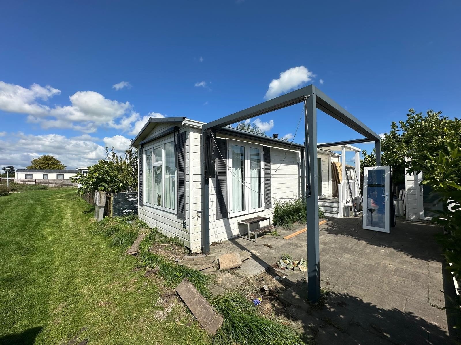 pergola zonnescherm voor stacaravan 450 breed, Caravans en Kamperen, Ophalen of Verzenden, Zo goed als nieuw
