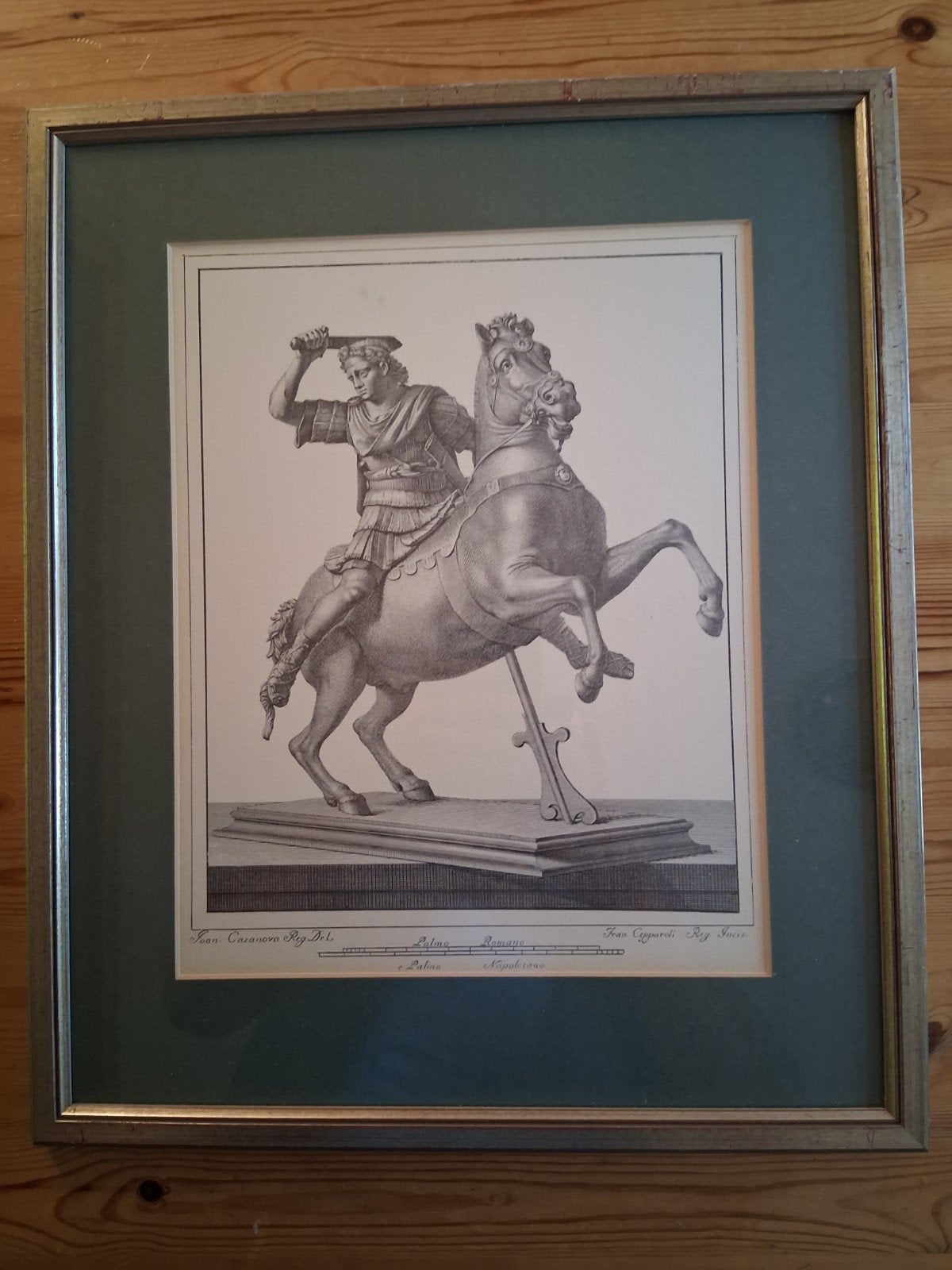 Antieke Gravure: Ruiterstandbeeld van Marcus Aurelius, Antiek en Kunst, Ophalen, Ingelijst, Militair, Gravure