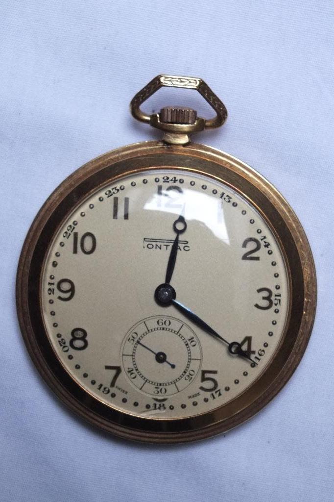 Zakhorloge Pontiac., Sieraden, Tassen en Uiterlijk, Horloges | Antiek, Overige merken, Zakhorloge, Staal, Verguld