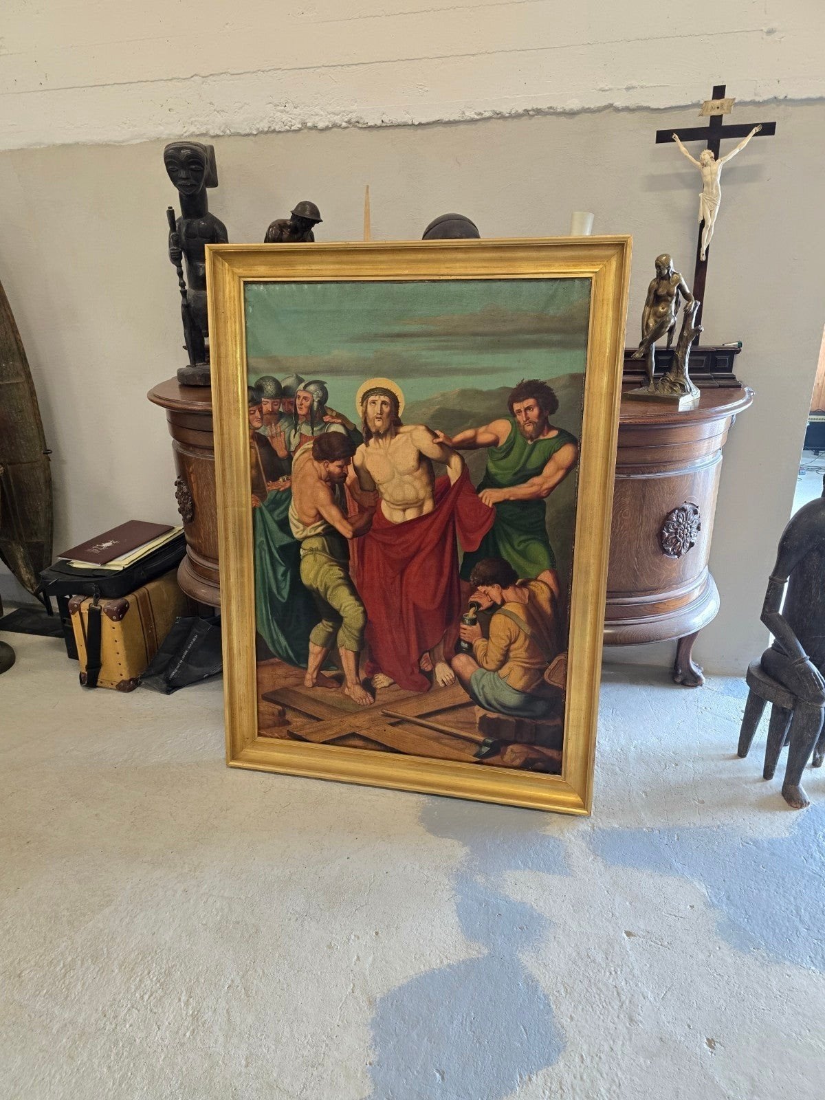 antiek schilderij olieverf op doek, Ophalen, Doek, Portret of Personen, Olieverf