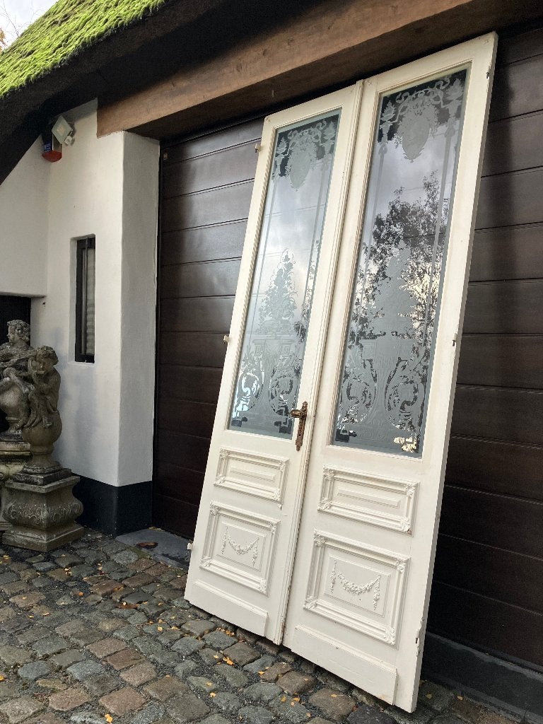 Uitzonderlijk hoge dubbele ensuite deur art deco geëtst glas, Ophalen, Binnendeur, Zo goed als nieuw, Glas