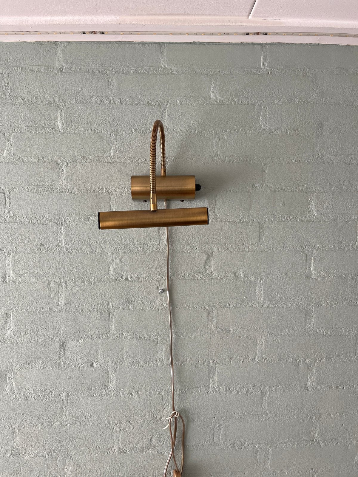 Vintage messing schilderij lamp met flexibele arm, Huis en Inrichting, Lampen | Wandlampen, Ophalen, Gebruikt, Metaal