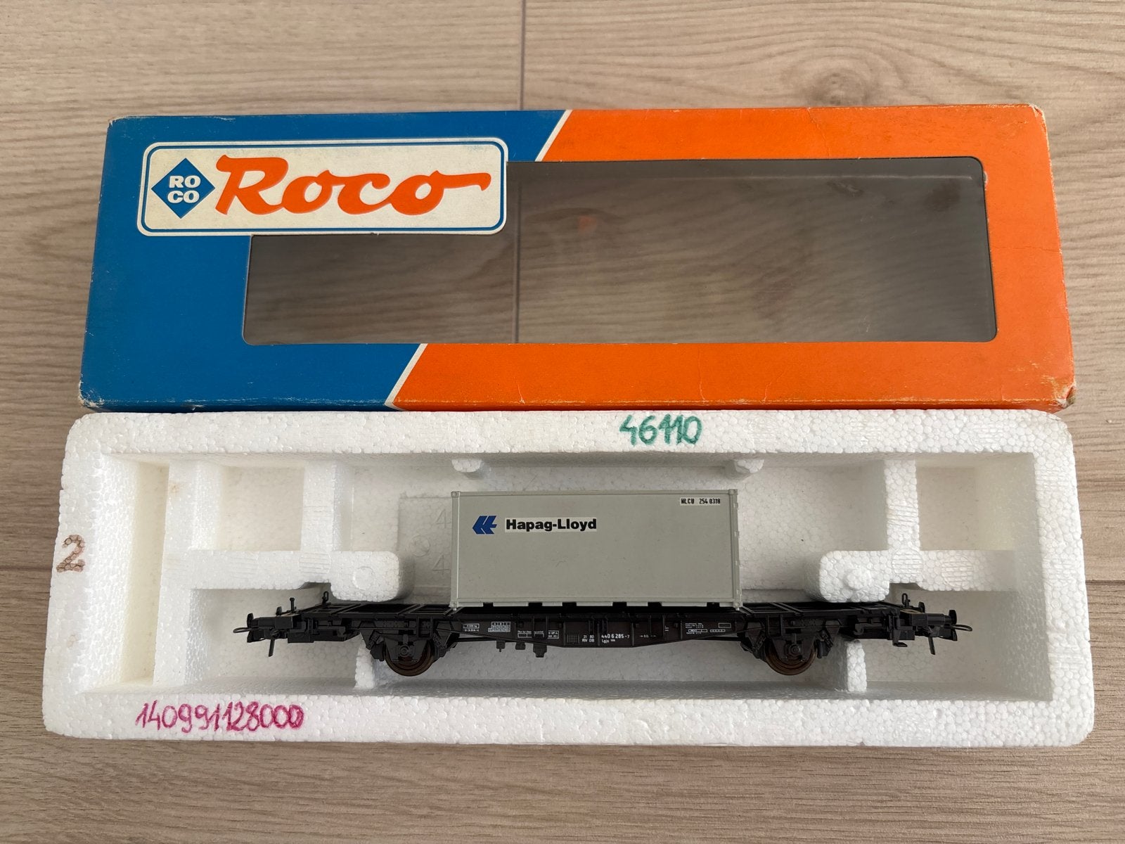 Roco Hapag-Lloyd Containerwagon 46110 - Zo goed als nieuw, Hobby en Vrije tijd, Modeltreinen | H0, Gelijkstroom, Wagon, Ophalen of Verzenden