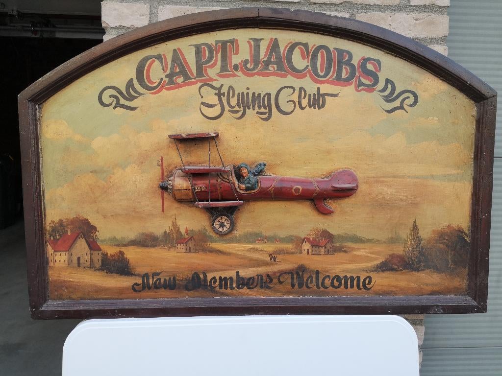 retro houten bord,CAPT.JACOPS FLYING CLUB VINTAGE 3D, Ophalen of Verzenden, Huis en Inrichting